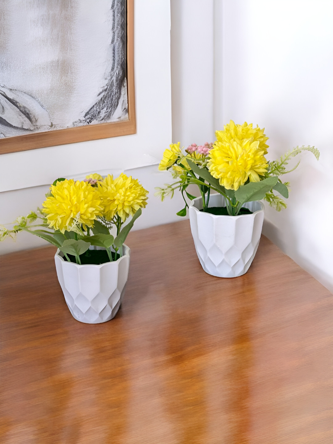 Art Street Yellow 2 Pieces Marigold Artificial Flower With Pot