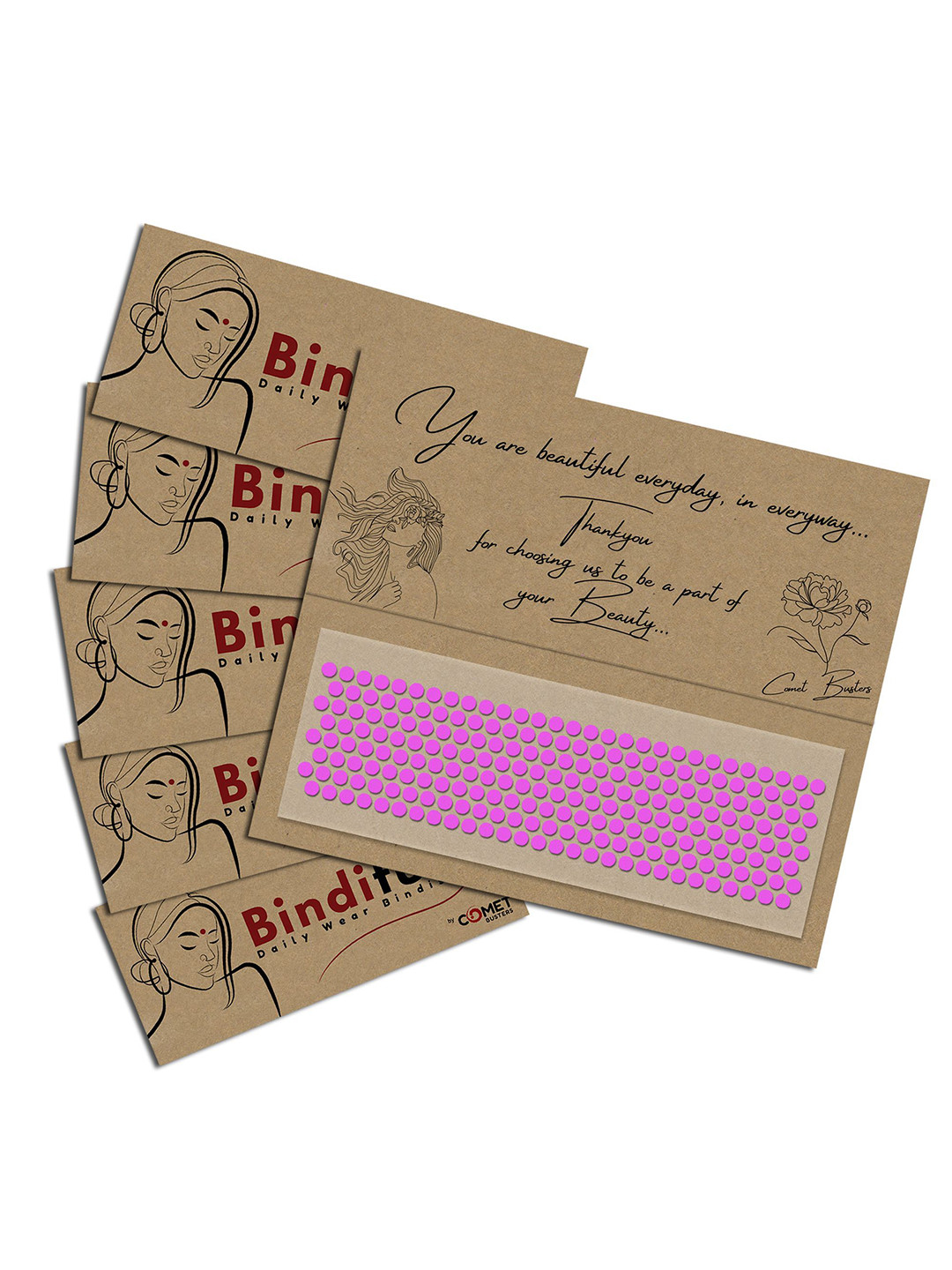 Comet Busters Set Of 5 Bindiful Beautiful Traditional Designer Bindi - Light Pink