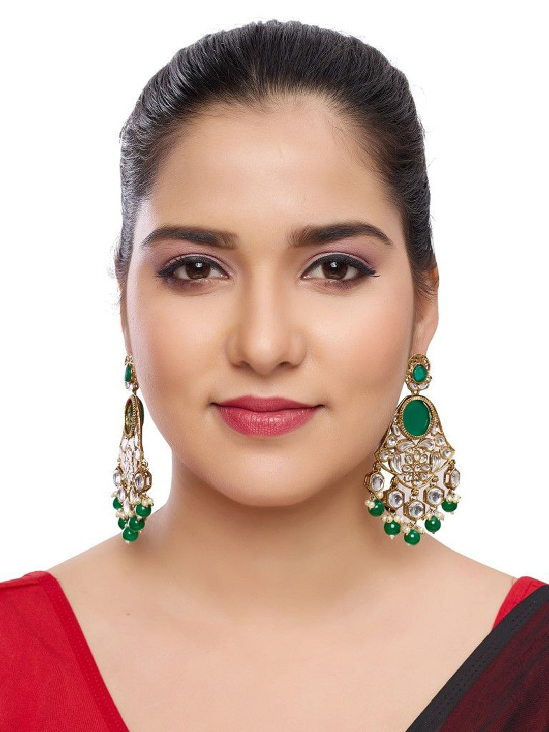 Rukma Gold Plated Kundan Studded & Beaded Earrings