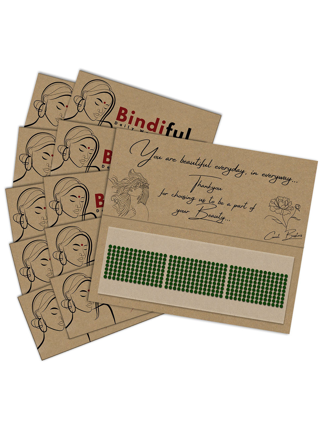 Comet Busters Set Of 10 Traditional Bindis - Dark Green