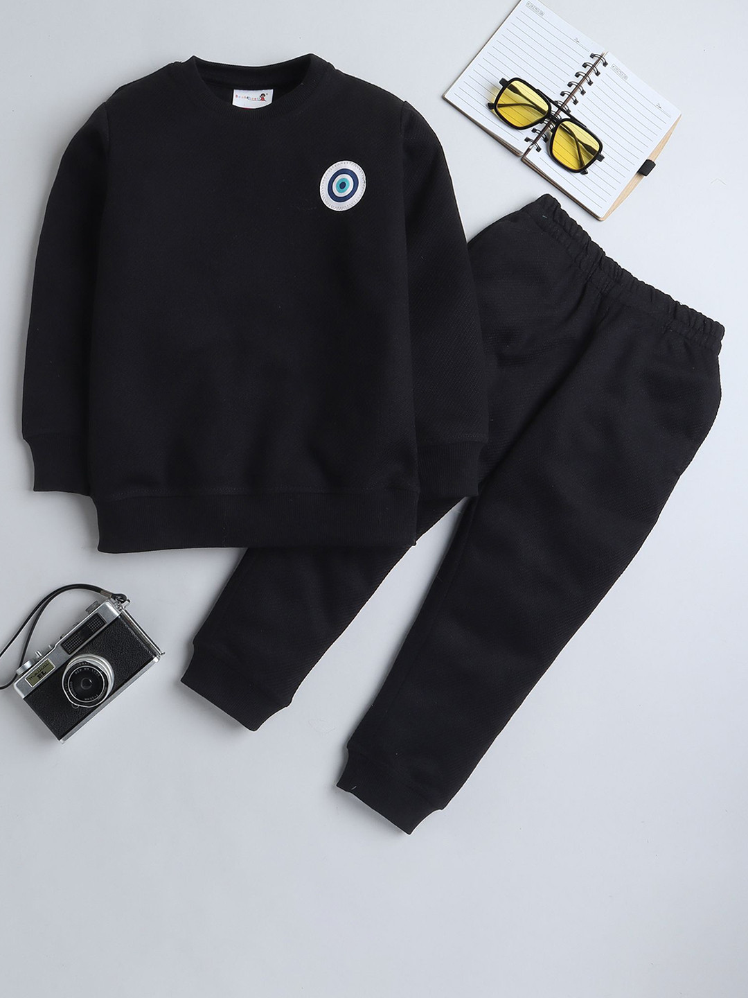 BAATCHEET Boys Knit Plated Jacquard T-Shirt and Jogger Set