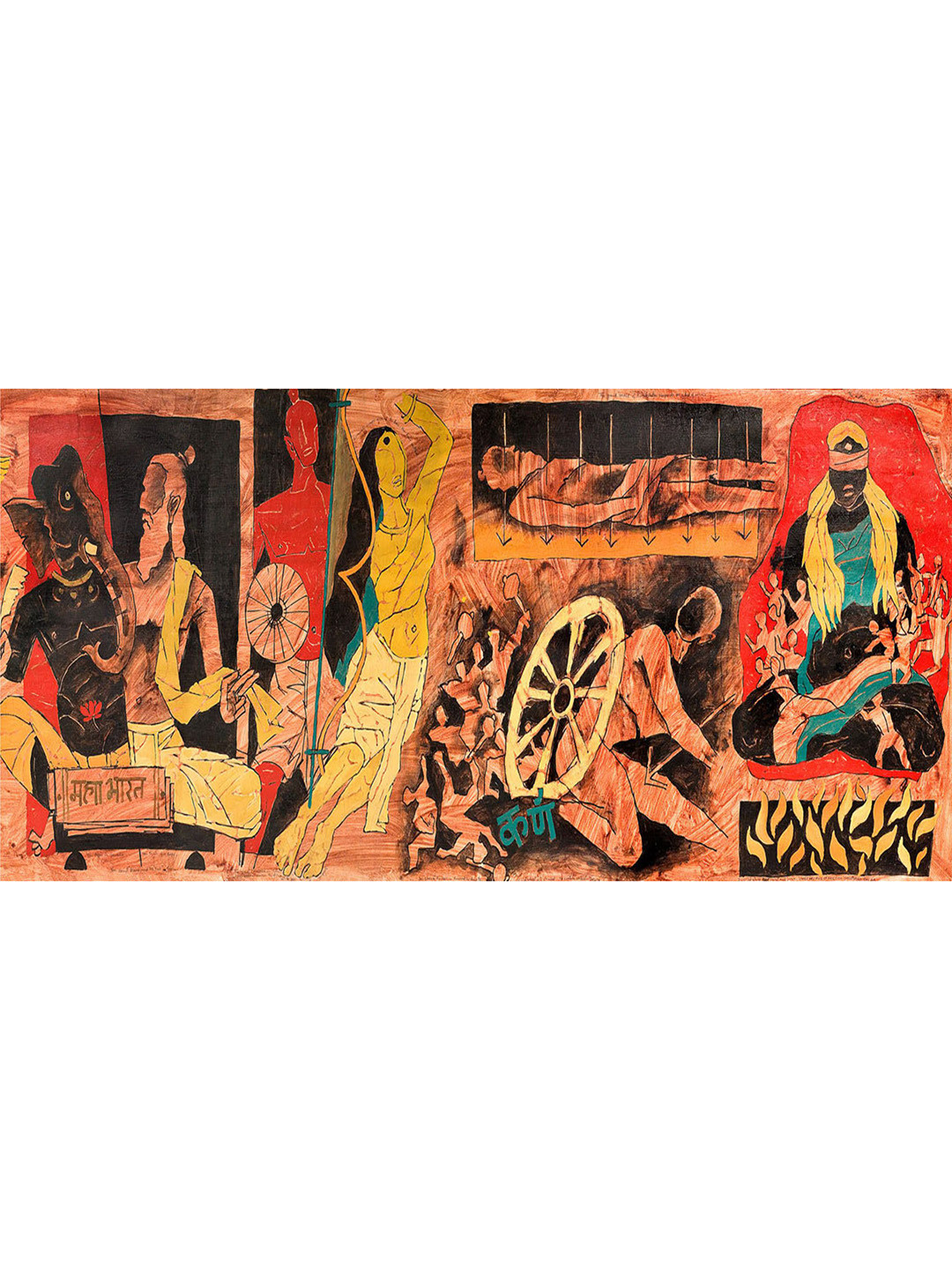 Adventures India Mahabharat Wood Wall Rectangle Paintings Wall Art - 24 x 12 In