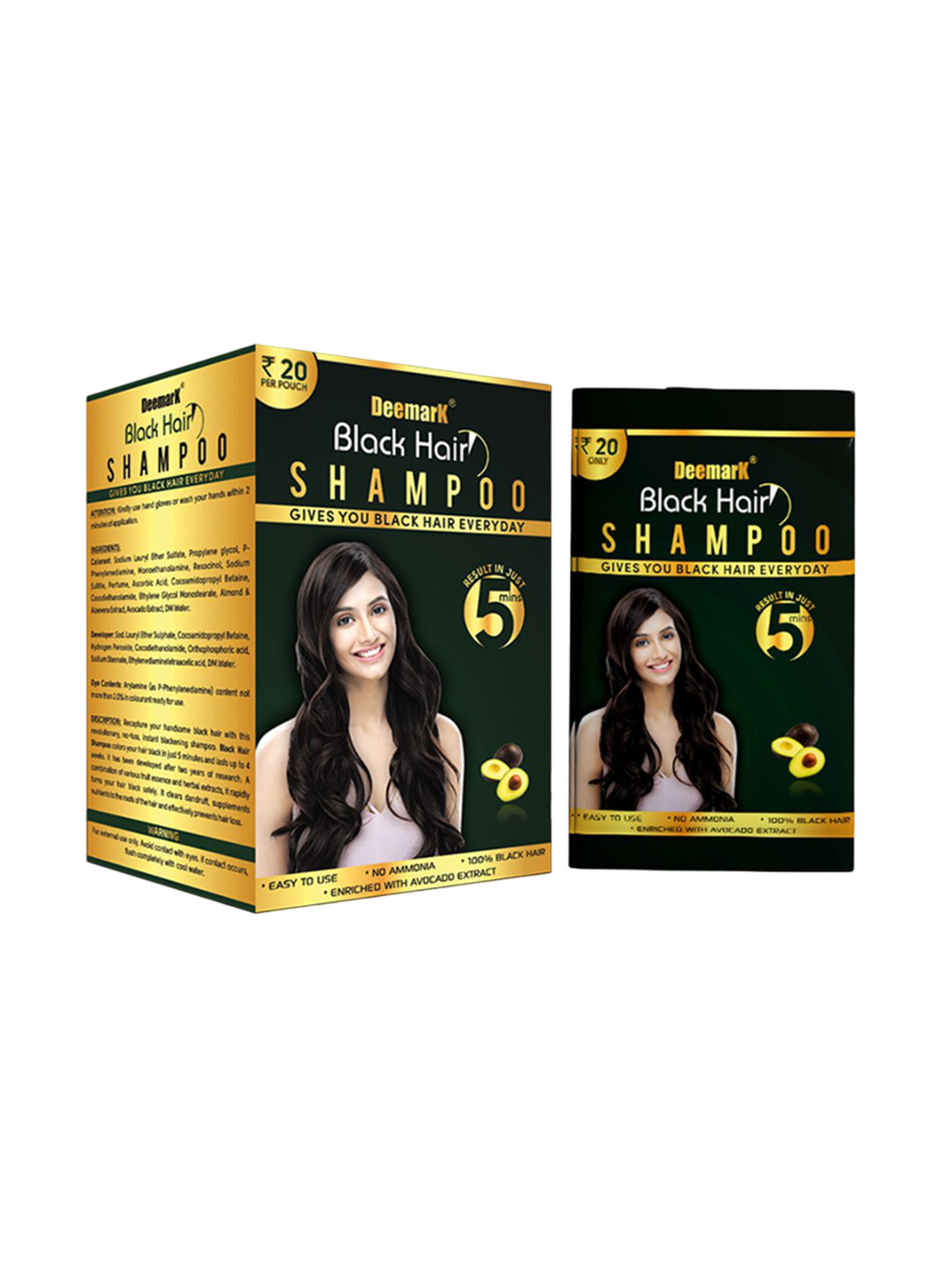 DEEMARK Black Hair Color Shampoo For Instant Black & Shiny Hair -  750 ml