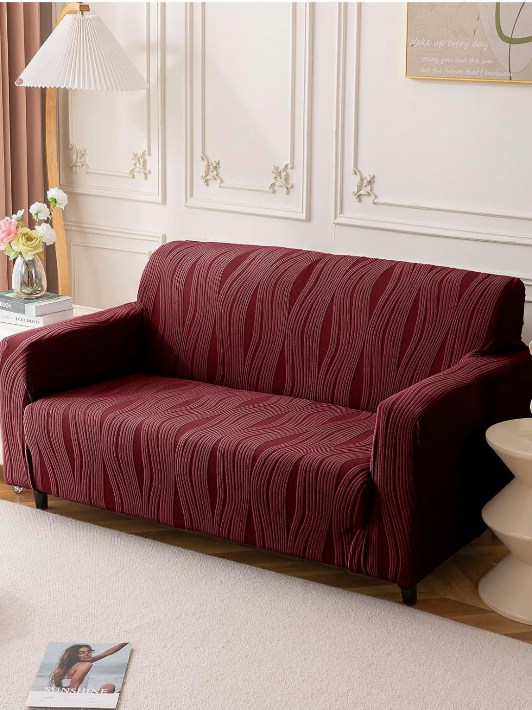 House Of Quirk  Double Seater Jacquard Waterproof Crizzle Pattern Fabric Sofa Cover