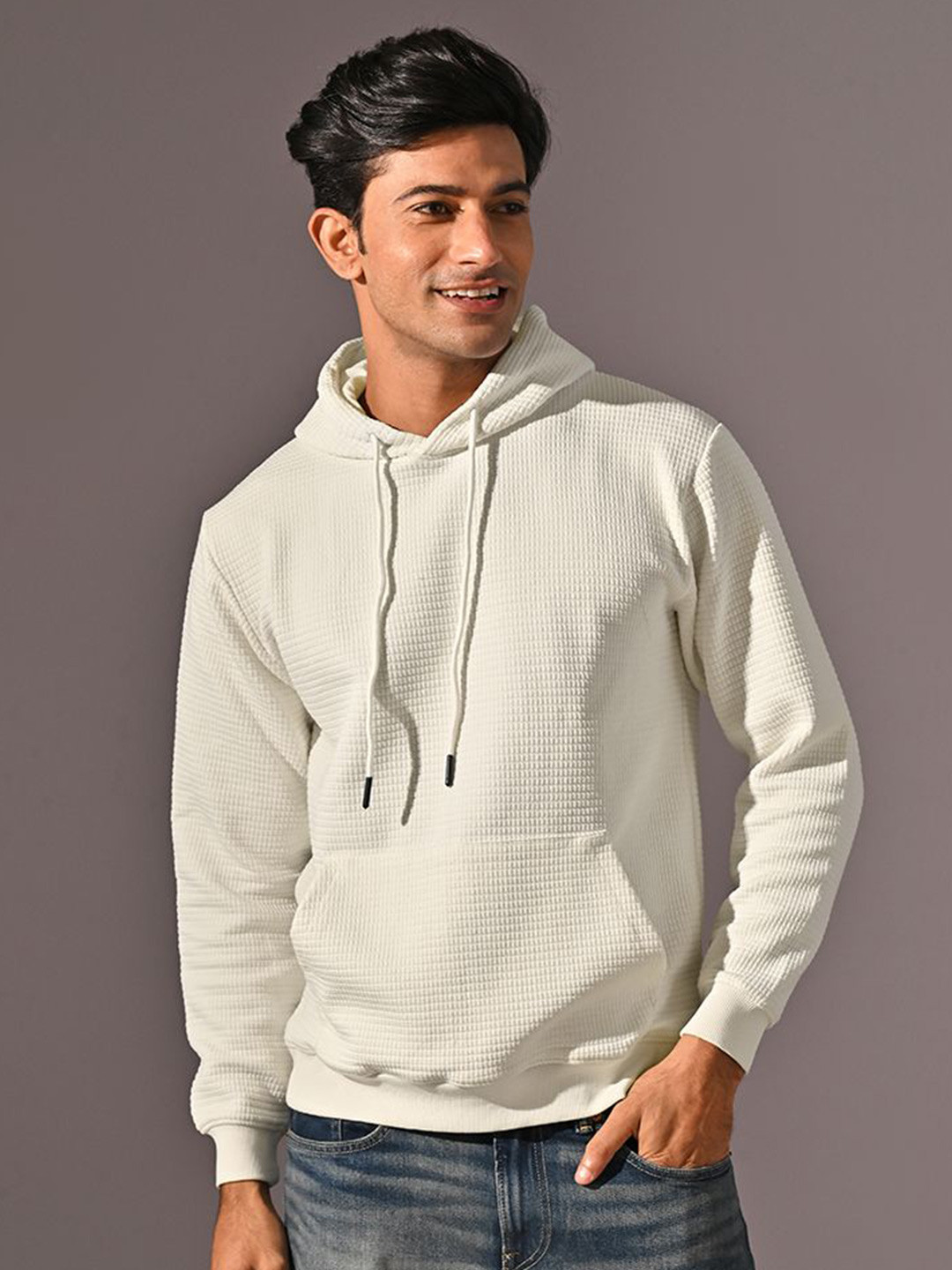 KINGDOM OF WHITE Waffle Knitted Hooded Sweatshirt