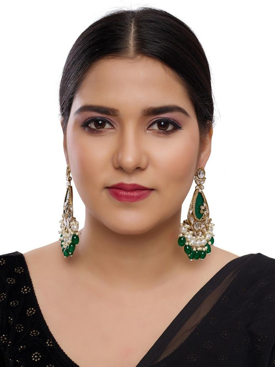 Rukma Gold-Plated Kundan Studded & Beaded Earrings