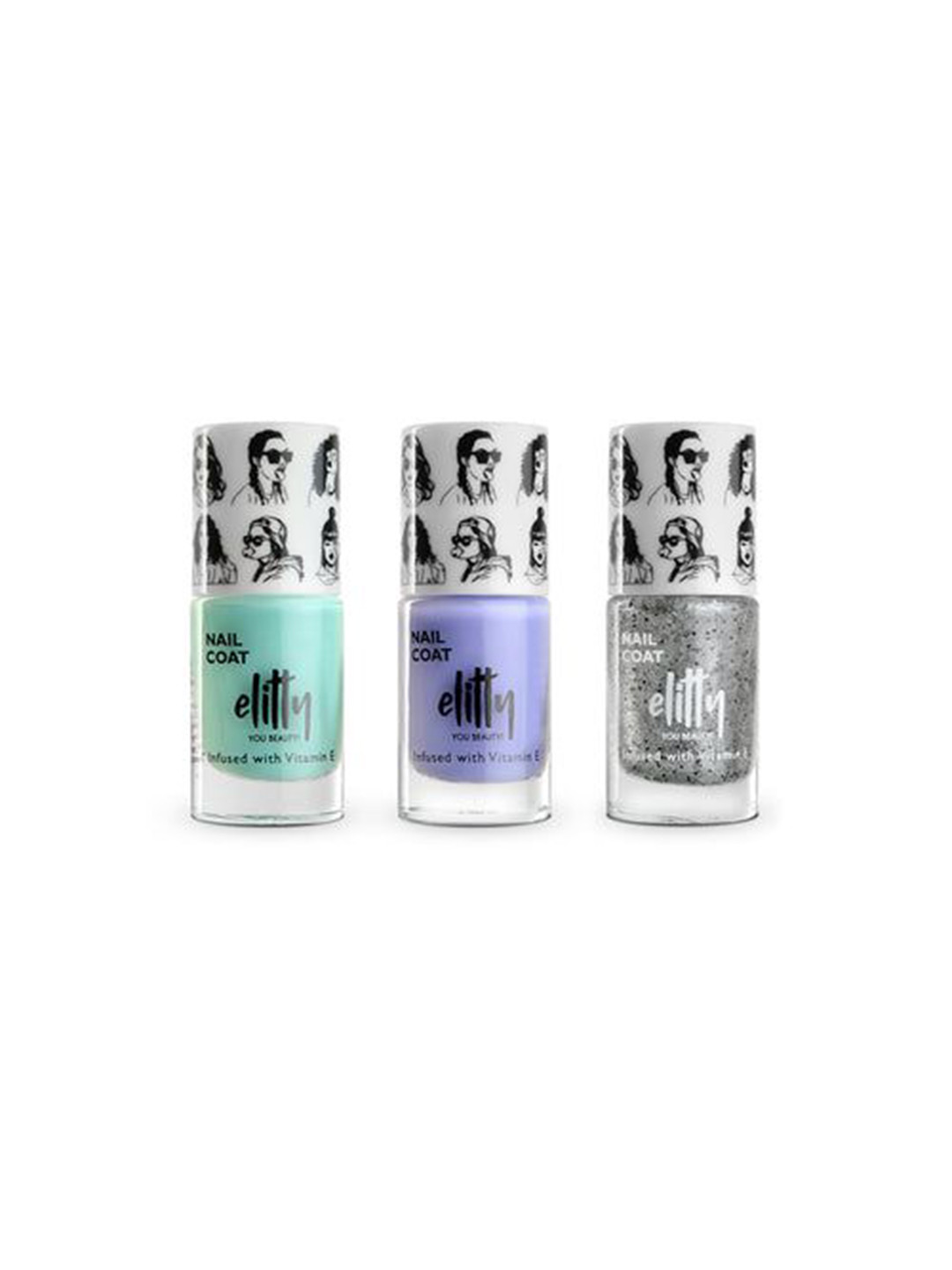 Elitty Set Of 3 Mad Over Nail Polish Infused With Vitamin E - 5 ml Each - Aqua - Purple