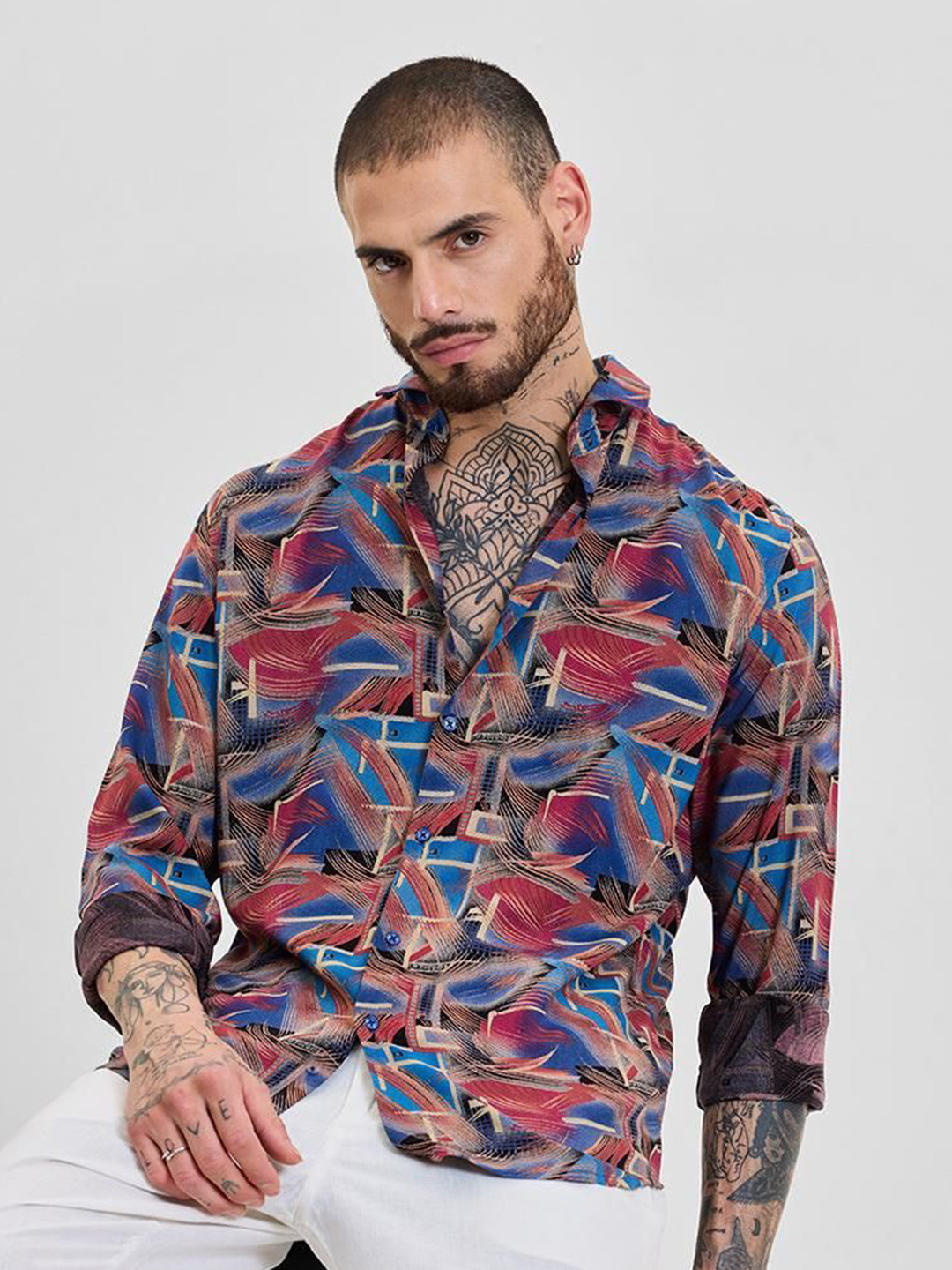 Snitch Abstract Viscose Rayon Long Sleeves Slim Fit Shirt