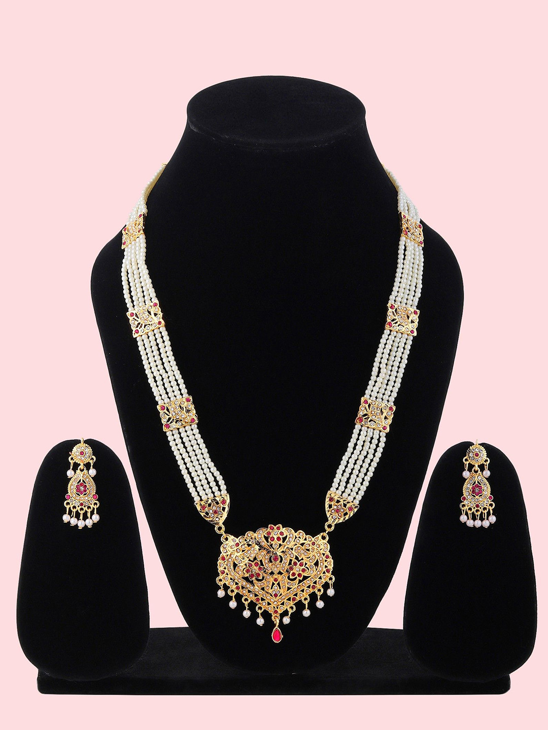 RHOSYN Gold-Plated Stone-Studded & Beaded Jewellery Set