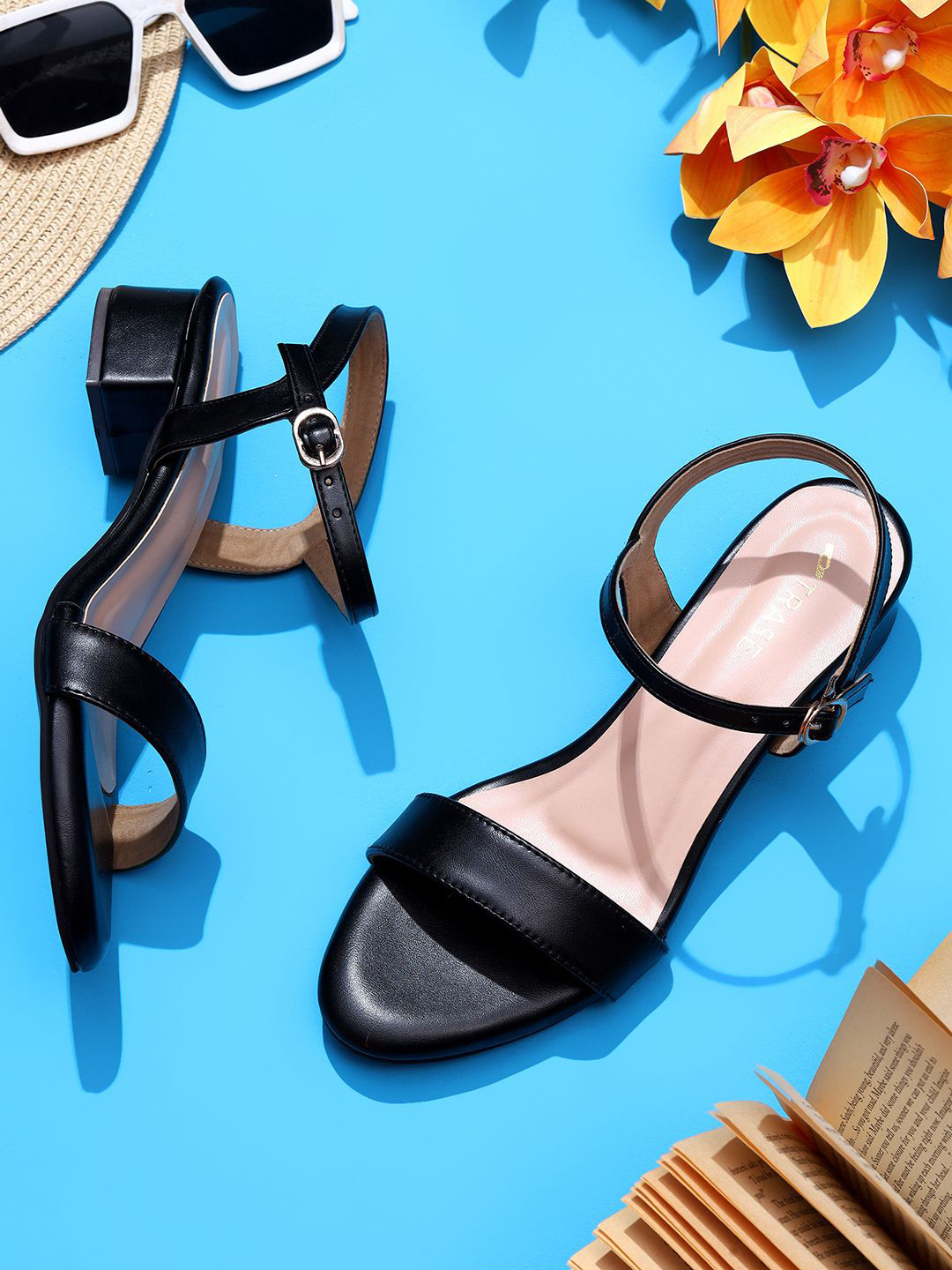 TRASE Women Synthetic Block Sandals Backstrap with Buckles