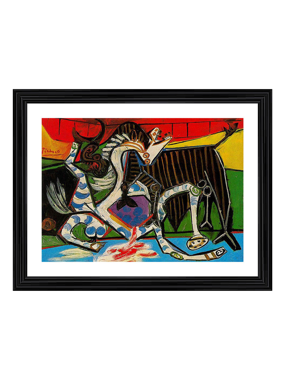 AdventuresIndia Bullfight Wood Wall Rectangle Paintings Wall Art -17.71 x 13.77In