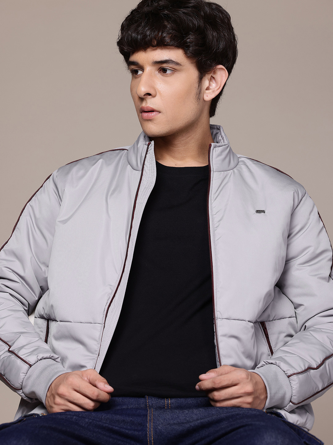 Roadster Mock Collar Piping Detail Padded Jacket