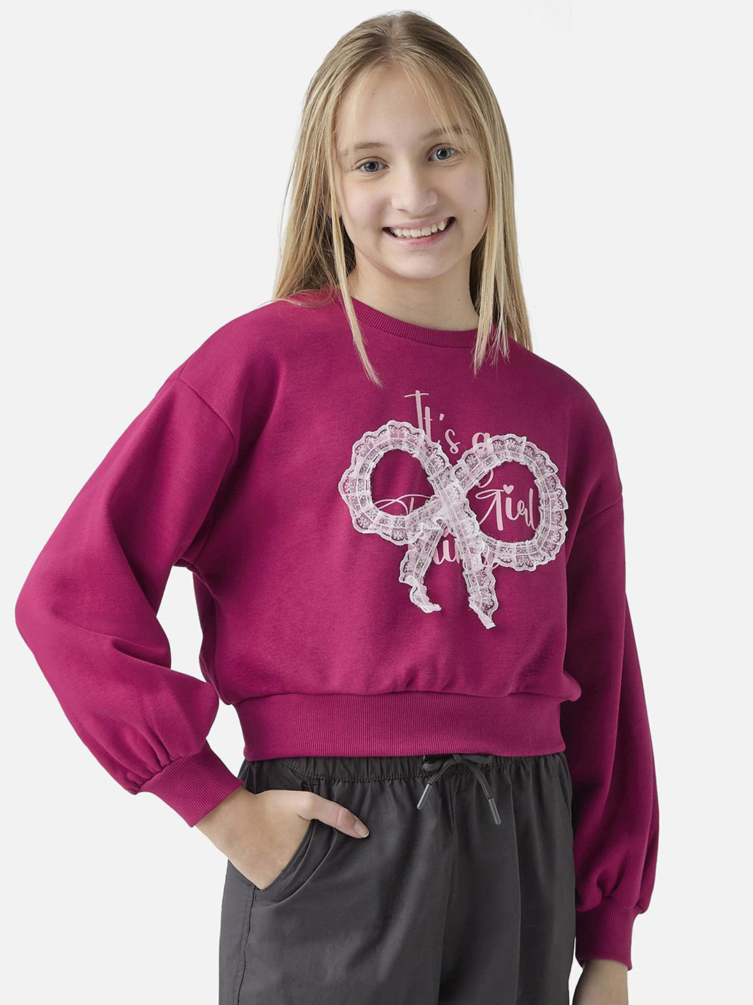 Juniors by Babyshop Girls Cotton Crop Bomber with Embroidered Jacket