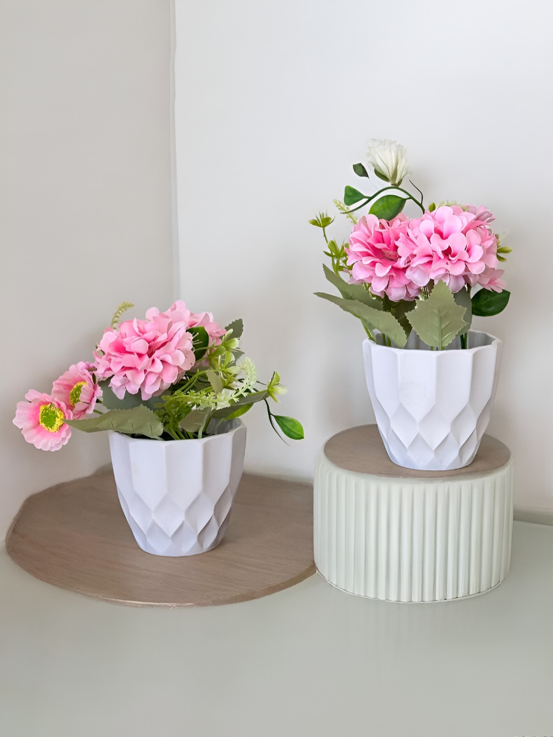 Art Street Pink 2 Pieces Hydrangea Artificial Flower With Pot