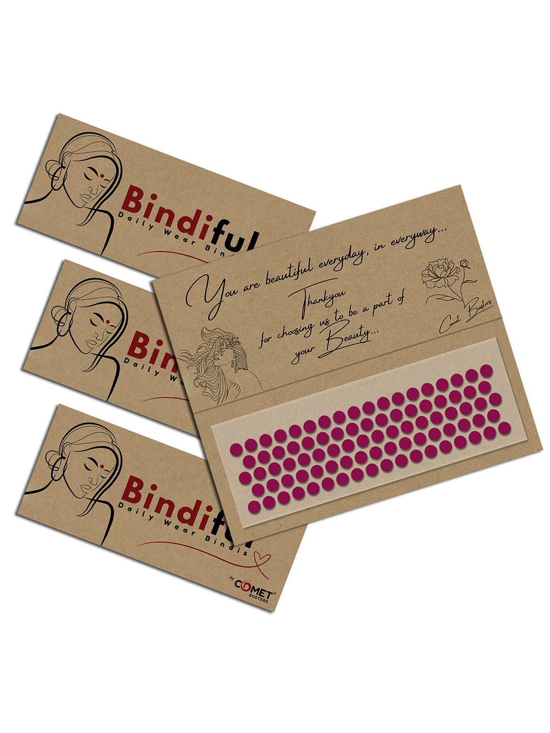 Comet Busters Bindiful Set Of 3 Daily Wear Traditional Bindis- Hot Pink