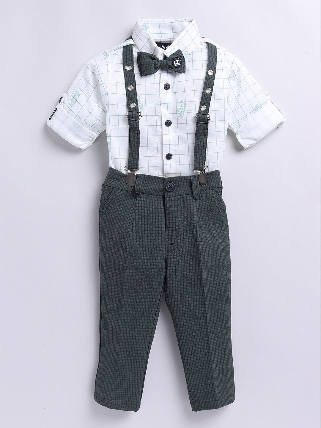 Little Collars Kids Checkered Suspender Shirt Pant Set