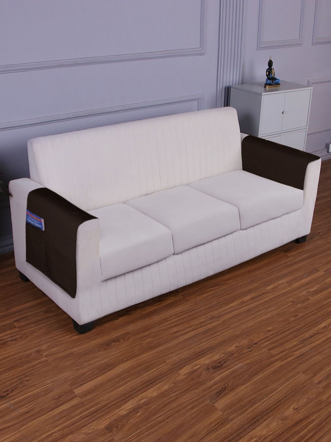 HOKIPO Coffee Brown Polyester 2 Pieces Sofa Armrest Covers with Pockets