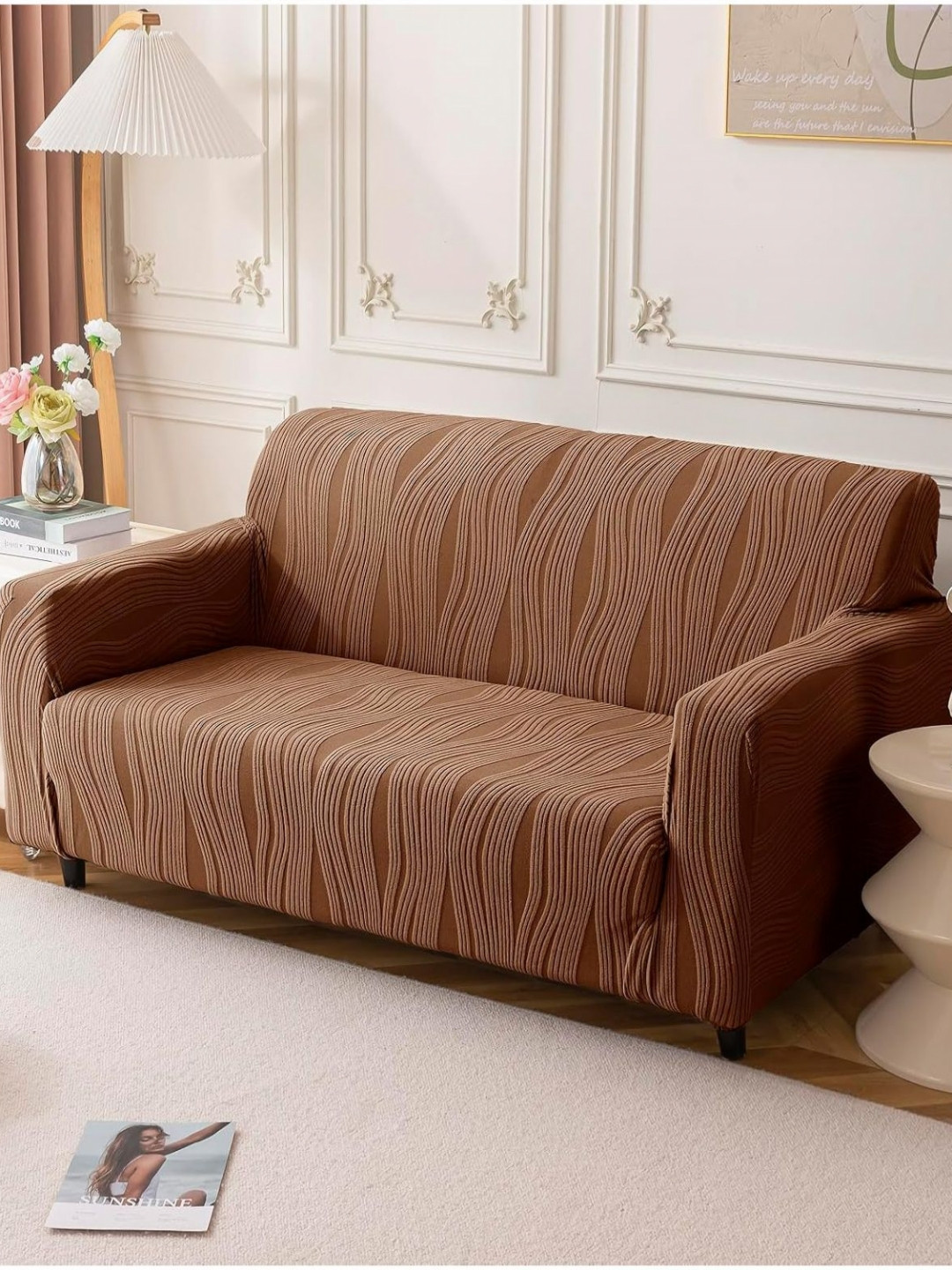 House Of Quirk  Double Seater Jacquard Waterproof Crizzle Pattern Fabric Sofa Cover