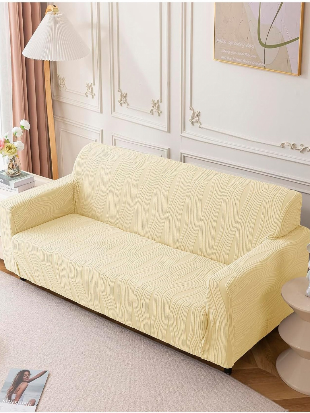 House Of Quirk Triple Seater Jacquard Waterproof Crizzle Pattern Fabric Sofa Cover