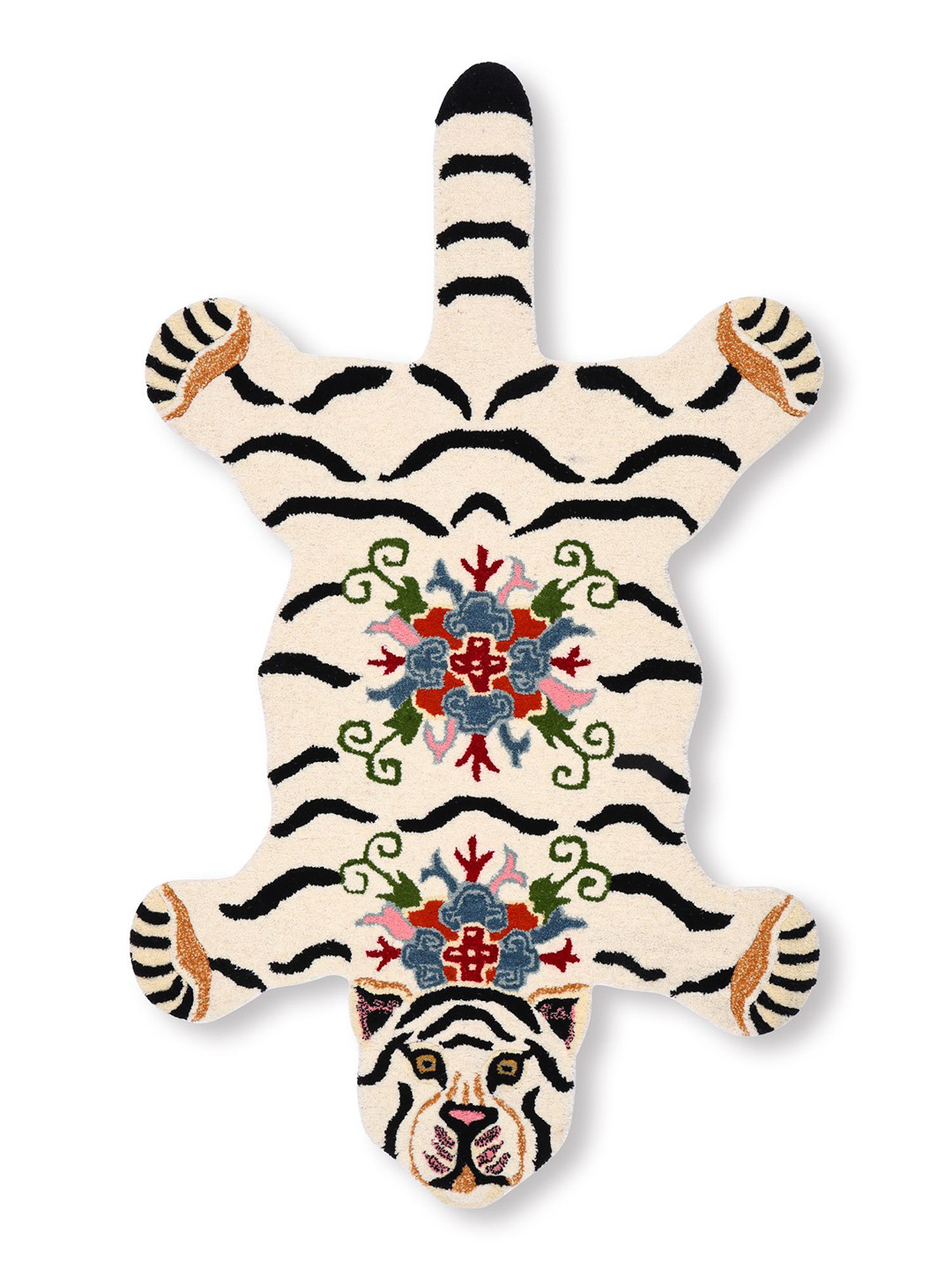Exotic India Star White Handmade Tiger Shaped Tufted Yogic Asana Mat