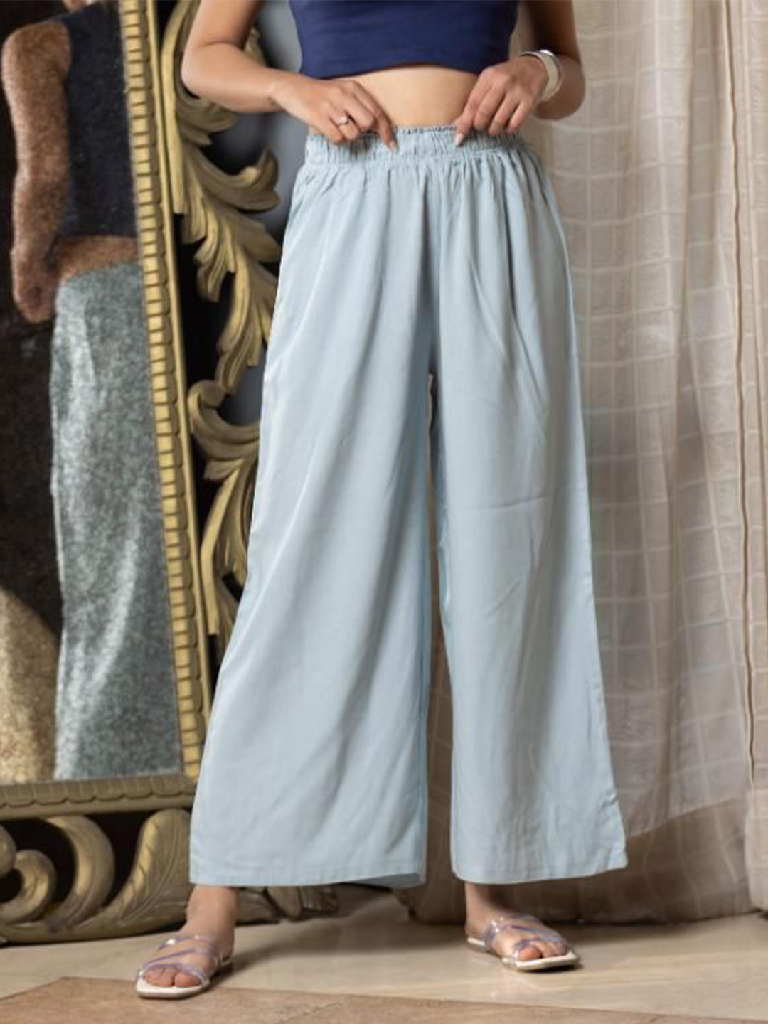 Mlada Women Mid Rise Regular Fit Rayon Casual Palazzo