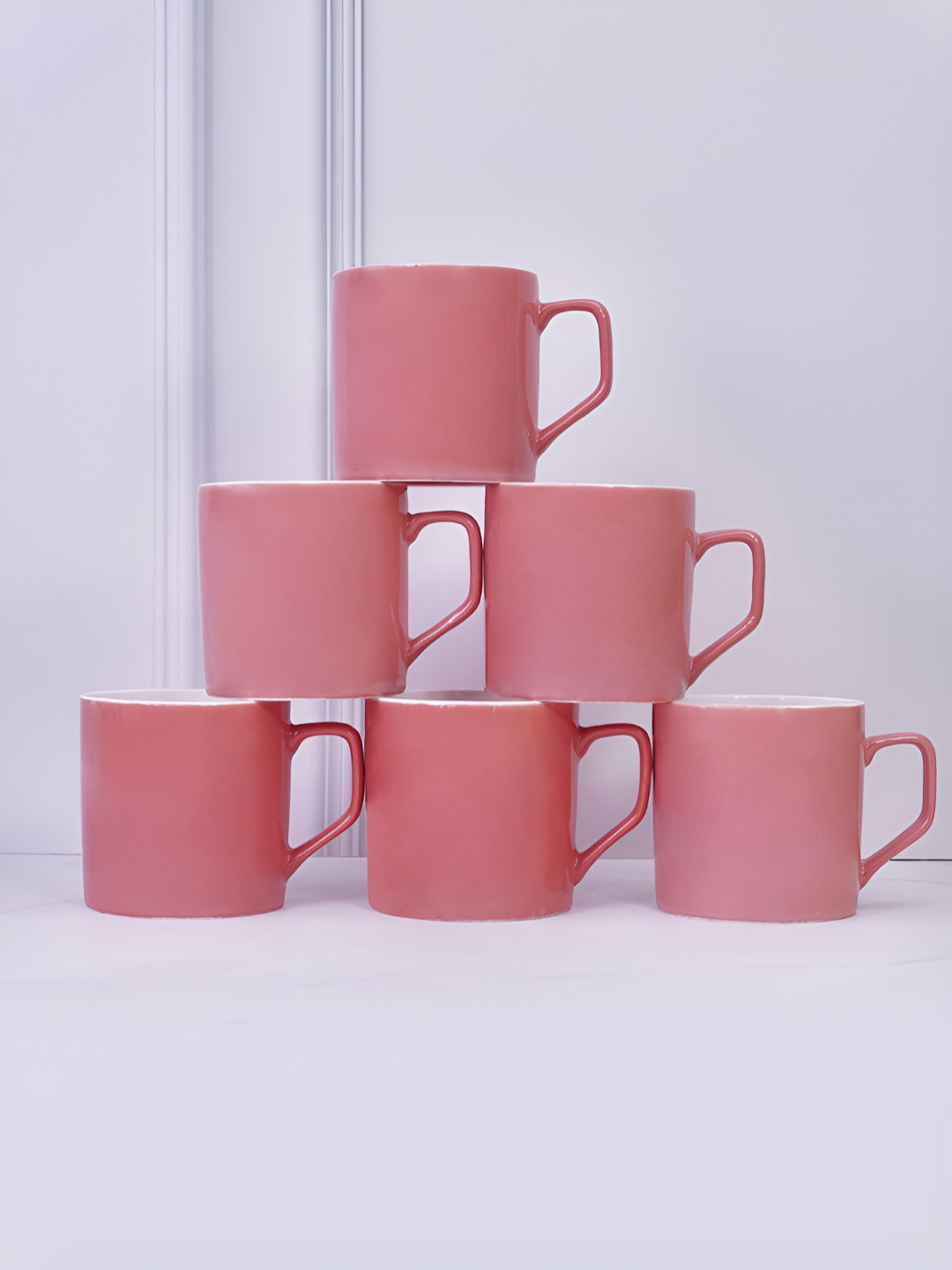 UPC Aravalii Northern Parulas Pink Ceramic Microwave Safe 6 Piece Mugs-150ml