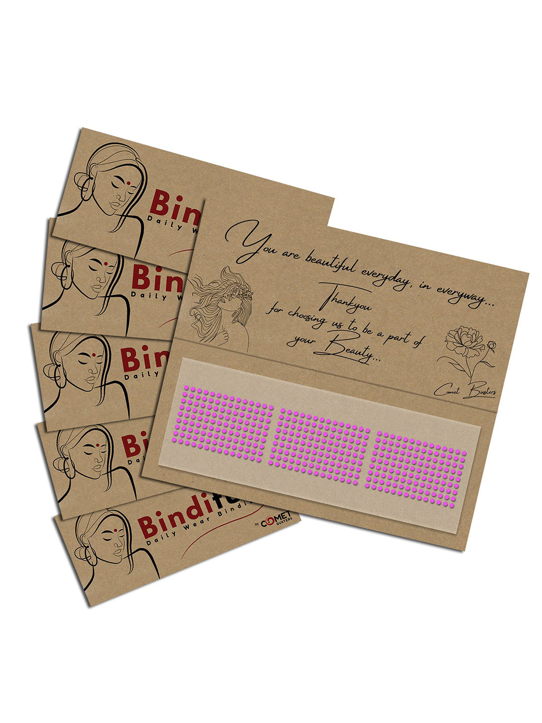 Comet Busters Set Of 5 Bindiful Beautiful Traditional Designer Bindi - Light Pink