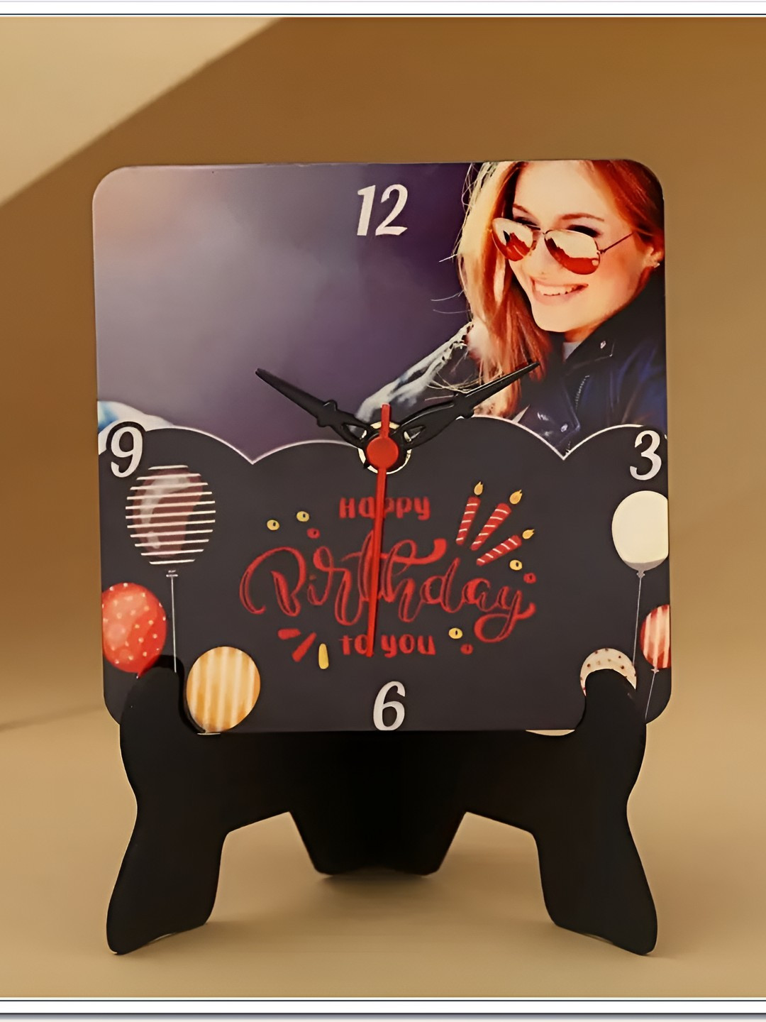 fnp Black & Red Printed Contemporary Table Clock