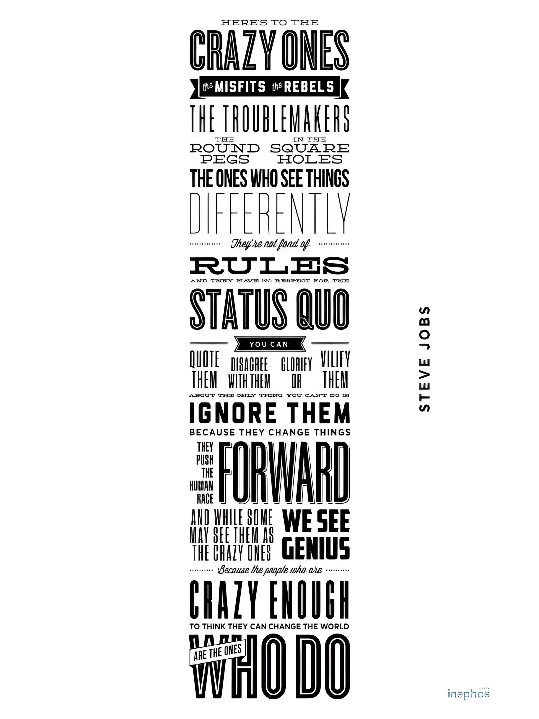 Inephos Black Steve Jobs- Heres To The Crazy Ones Inspirational Vinyl Poster