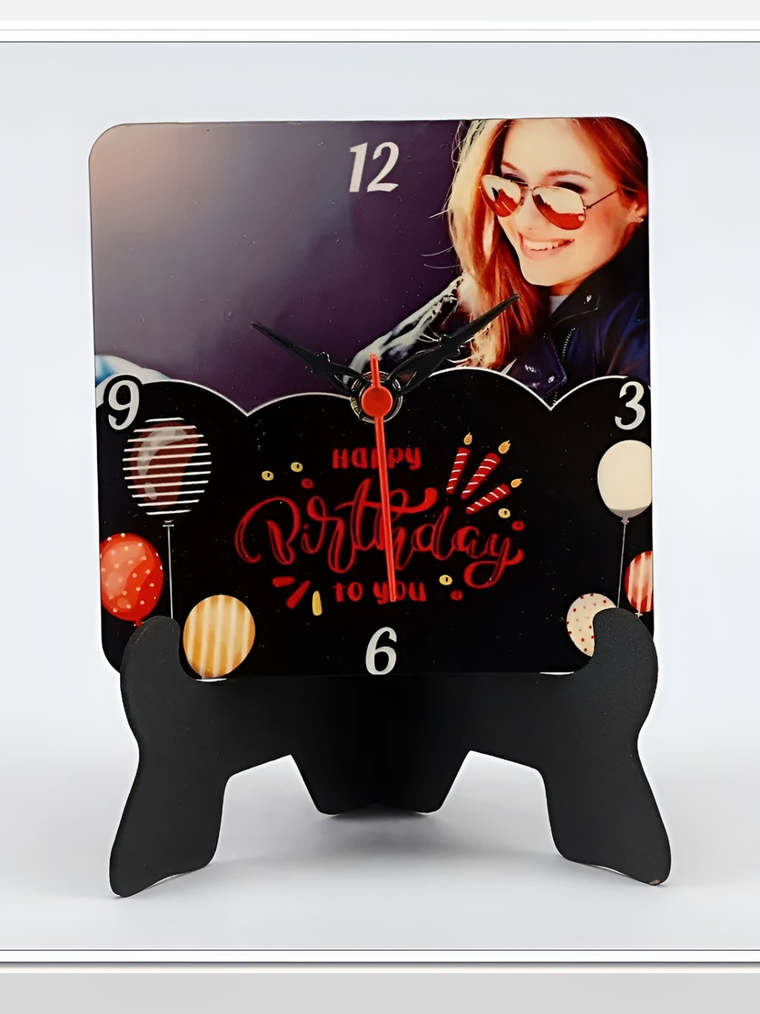 fnp Black & Red Printed Contemporary Table Clock