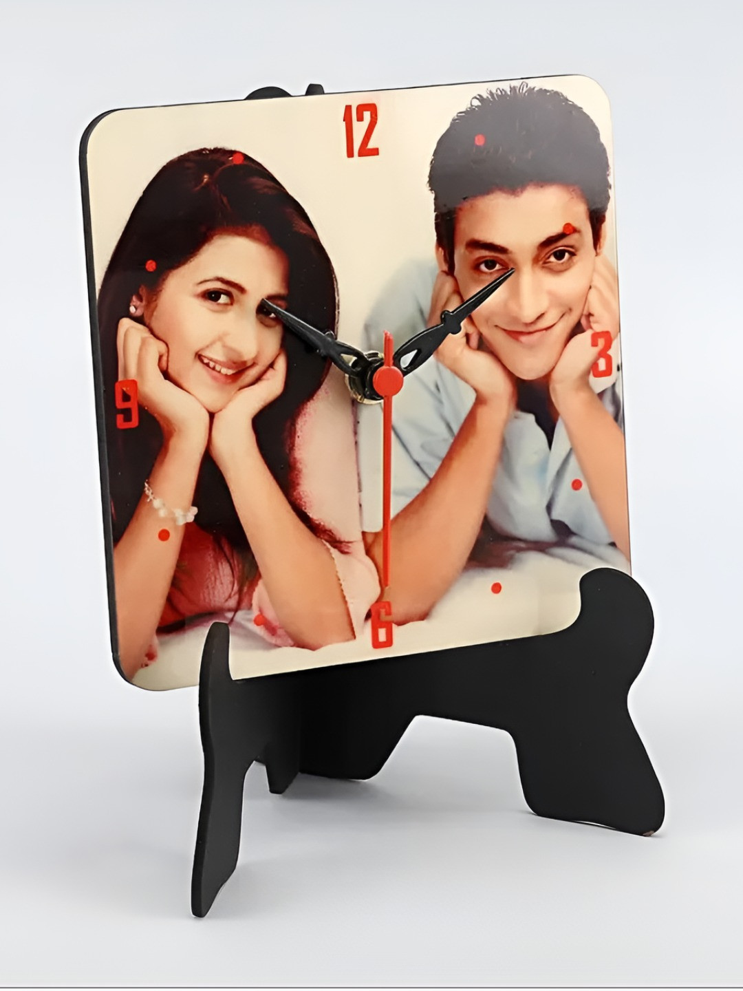 fnp Black MDF Durable 2 Pcs Square Battery Analogue With Stand Table Clock