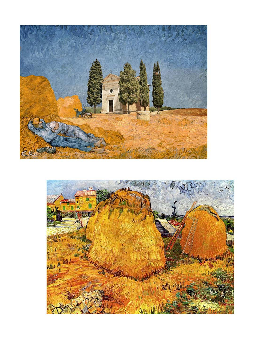 AdventuresIndia Chapel Vitaleta Couple & HaystacksIn Provence 2 Piece Wall Art-18x14In