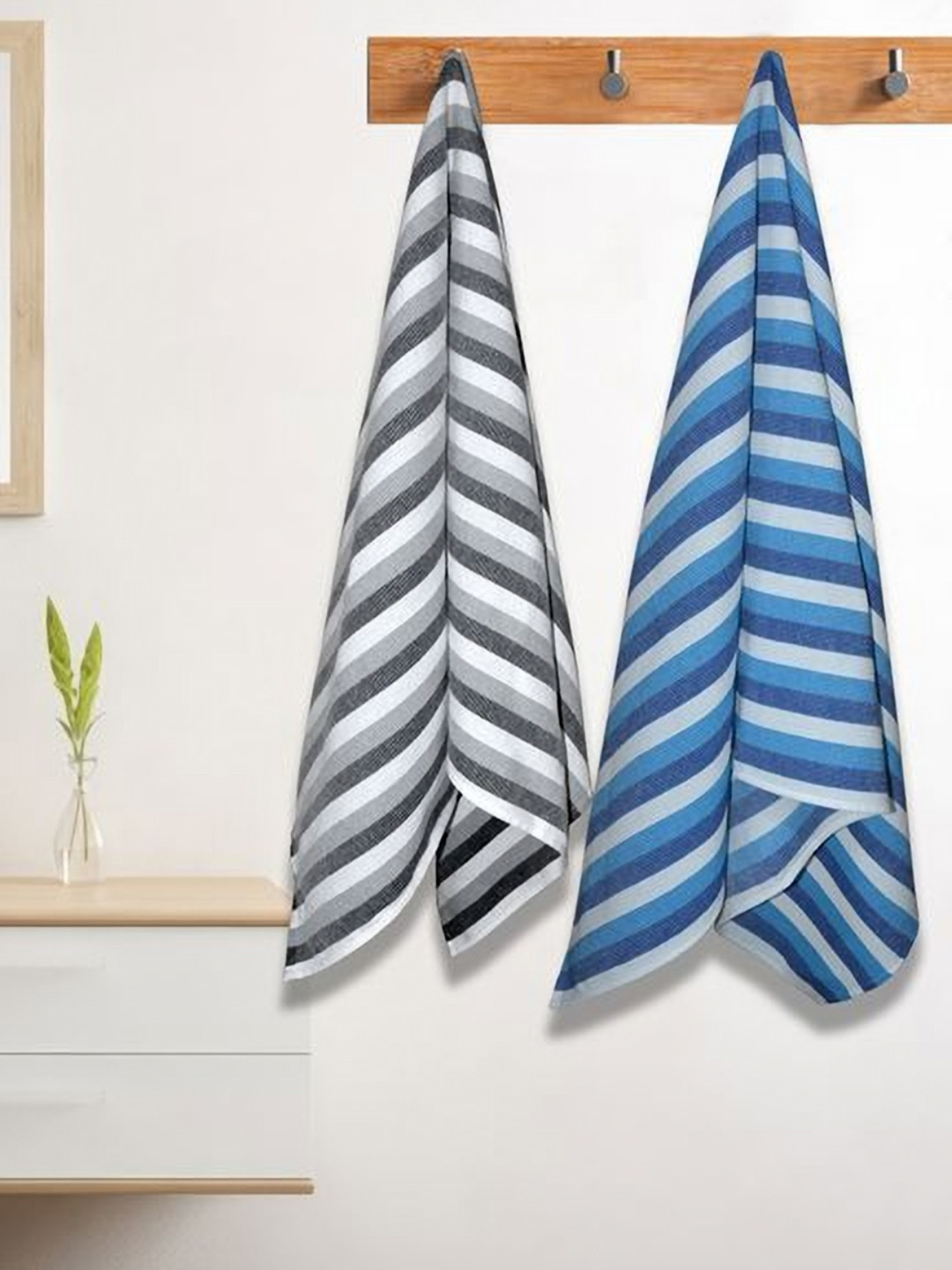 Aura Blue & Grey 2 Striped Cotton 210 GSM Bath Towel