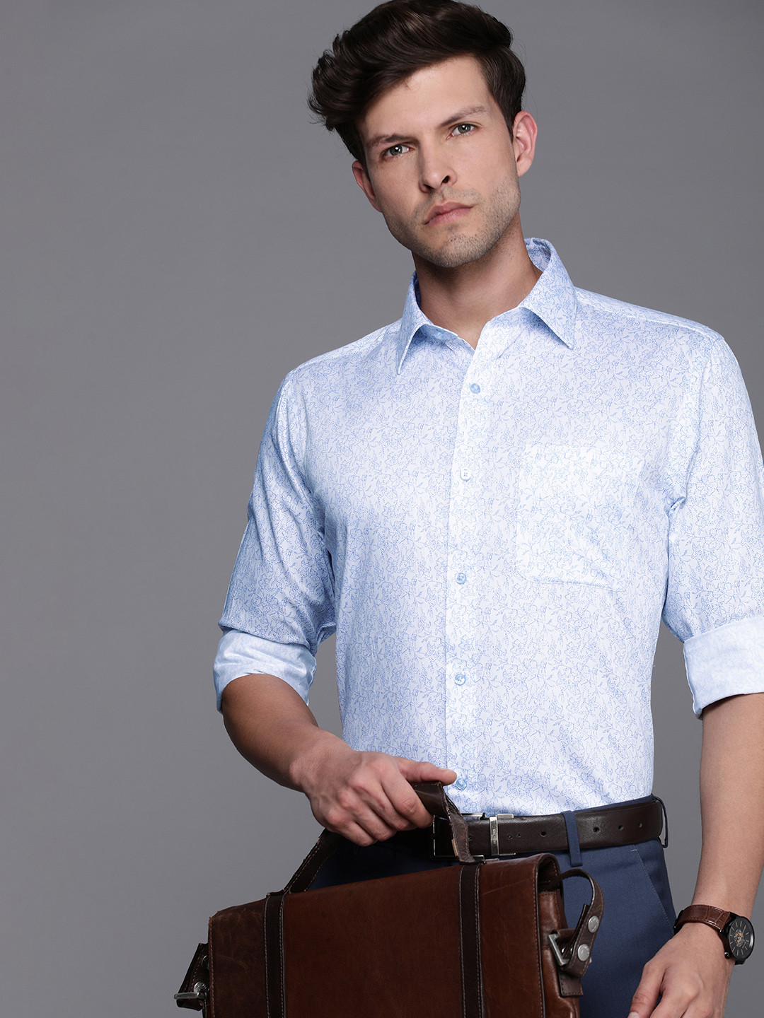 Raymond Slim Fit Self Design Floral Pure Cotton Formal Shirt