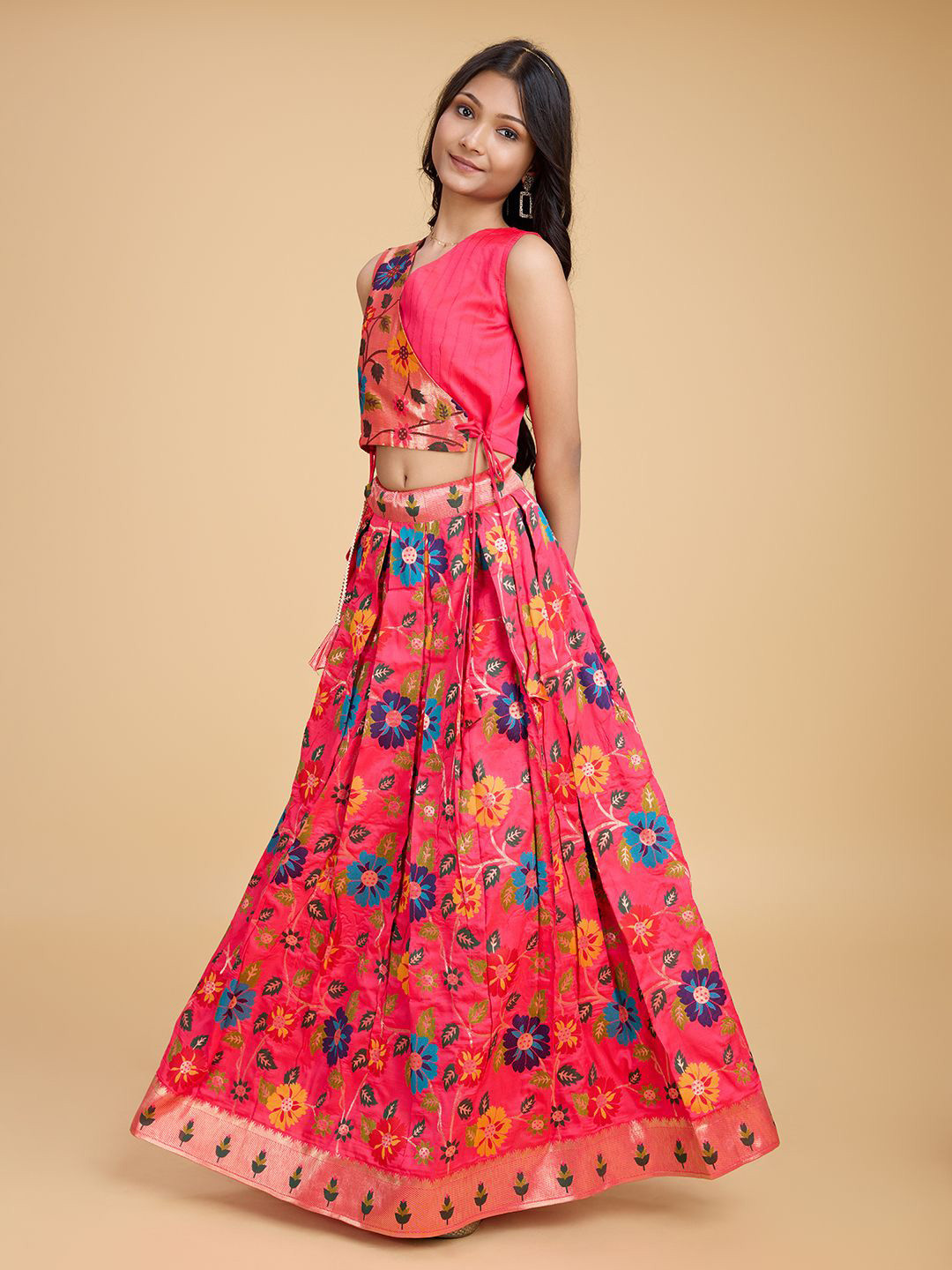 Tasarika Girls Pink Silk Lehenga Choli