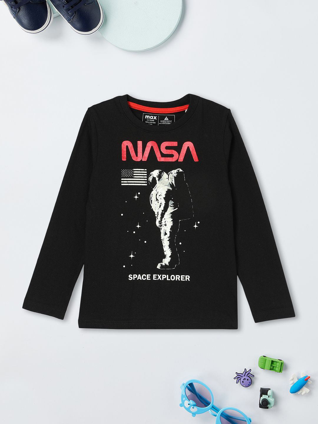 max Boys Graphic Printed Round Neck Cotton NASA T-shirt
