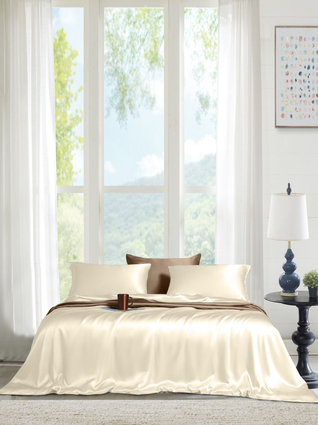 THE LINEN COMPANY Off White Cotton 300 TC King Fine Bedsheet with 2 Pillow Covers-100 x 90 inches