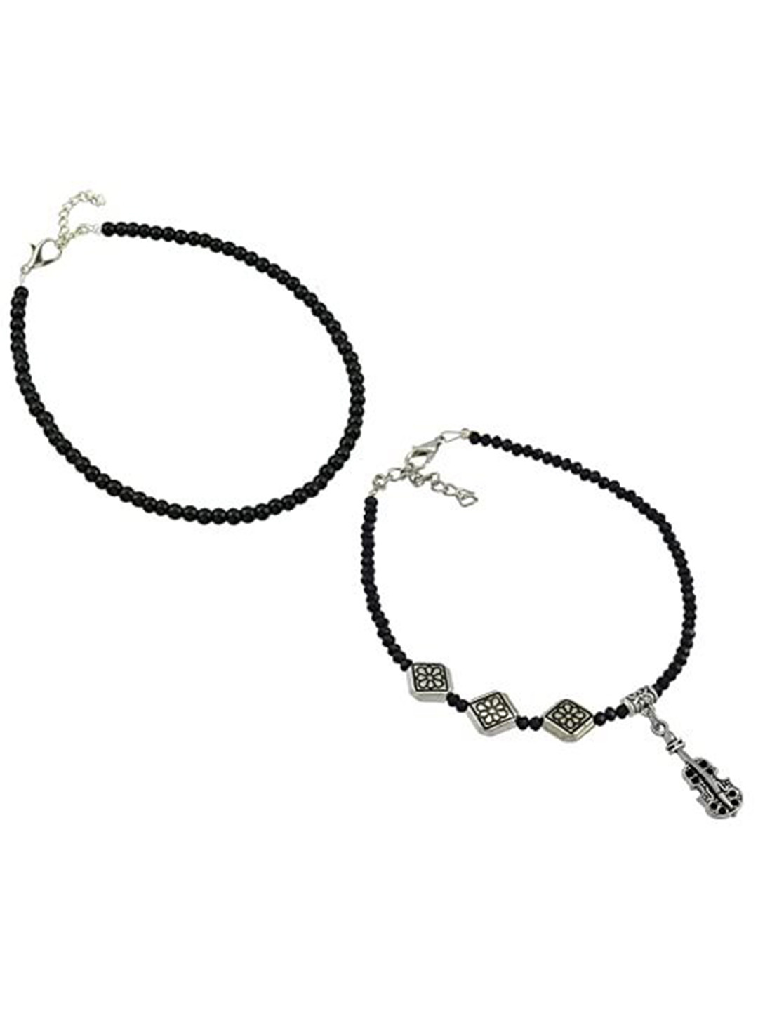 HIGH TRENDZ Pack of 2 Black Thread Anklet with Charm