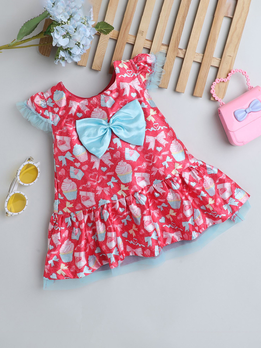 MANY FROCKS & Floral Print Net Peplum Dress