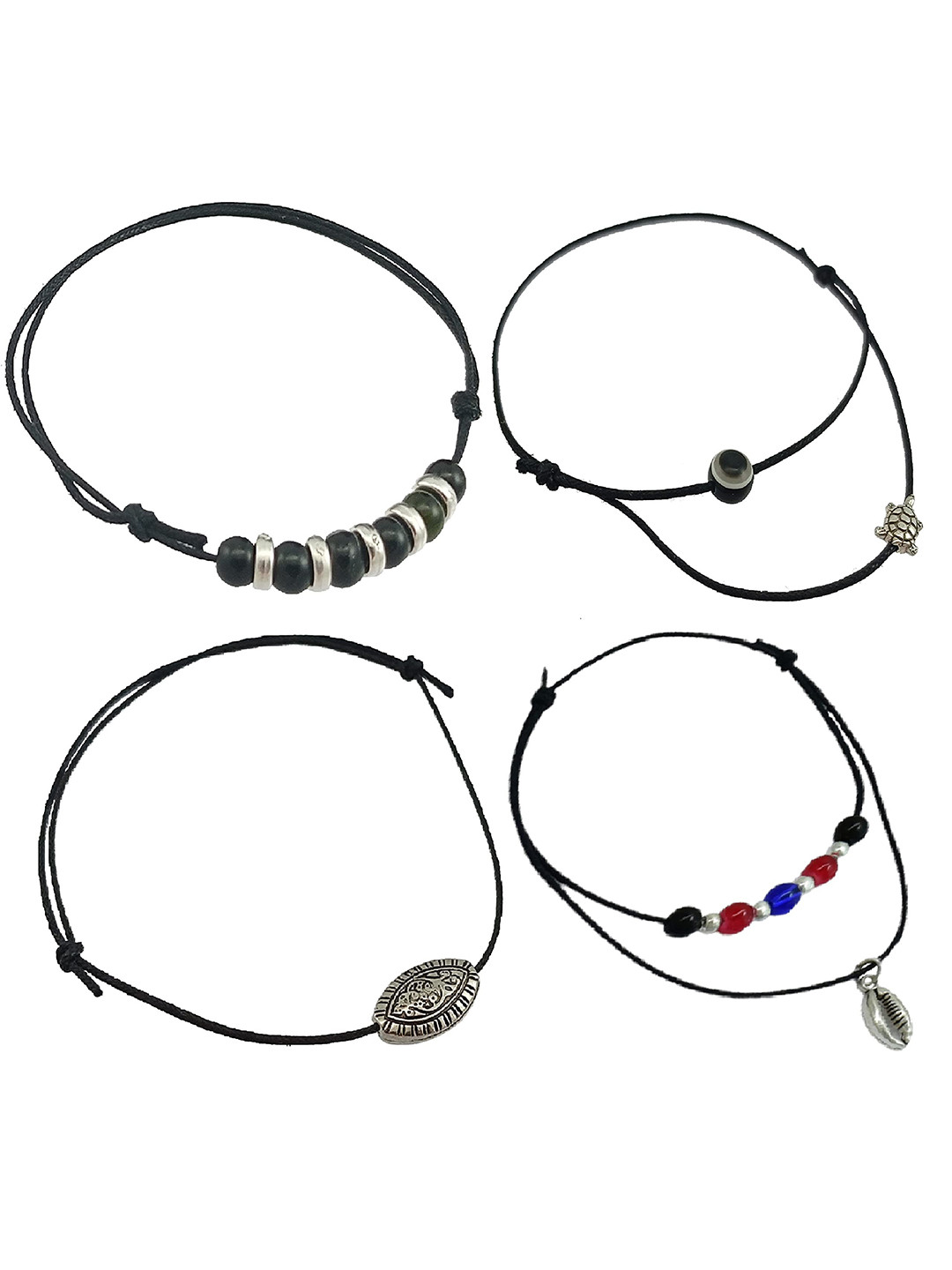 HIGH TRENDZ Set Of 4 Oxidized Single Charms Anklet