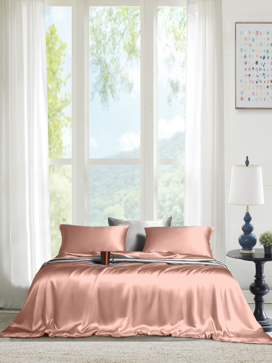 THE LINEN COMPANY Winter Collection Rose Gold Cotton Wrinkle Free 300 TC King Fine Bedsheet with 2 Pillow Covers-43 x 47 inches