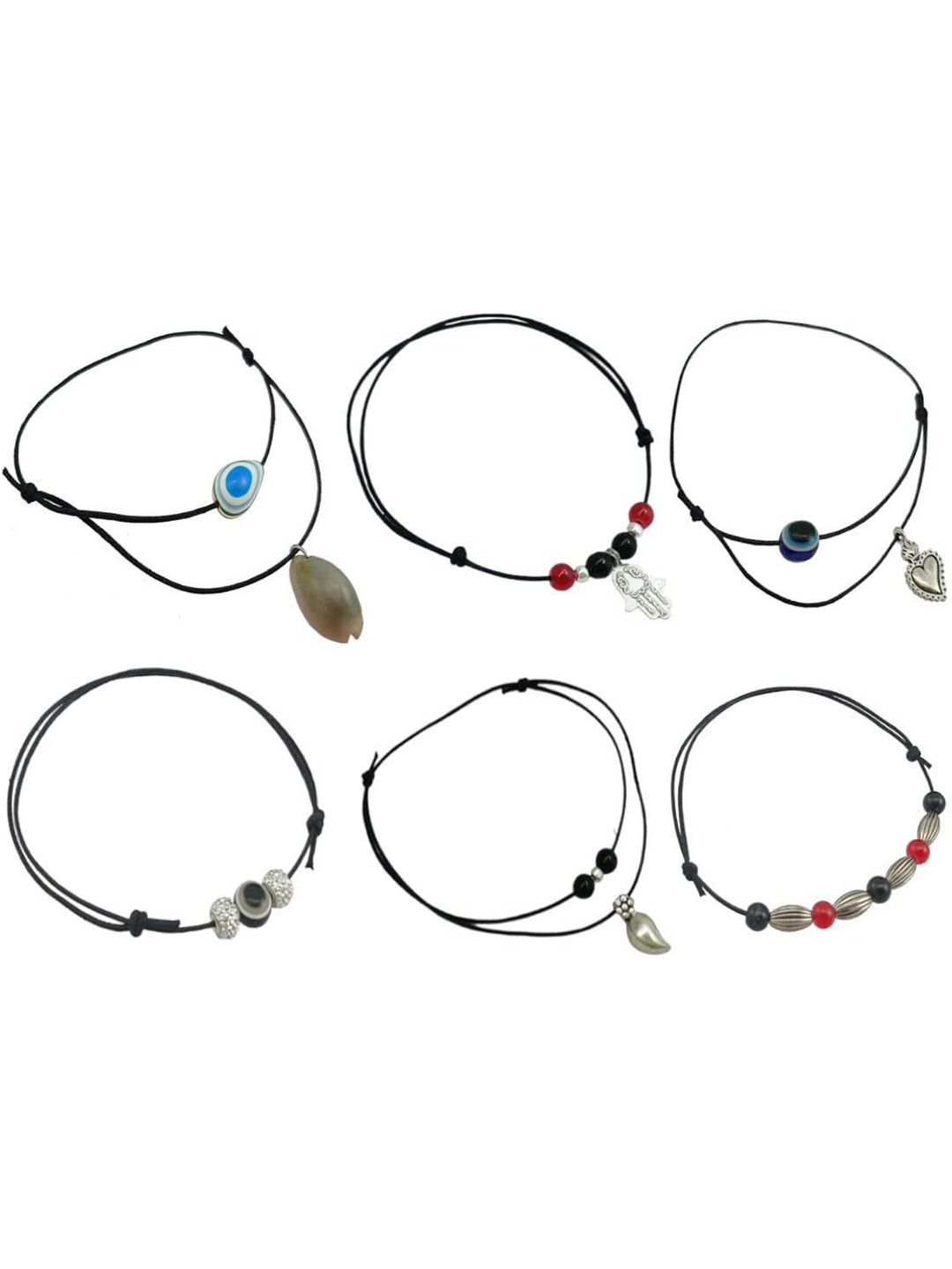 HIGH TRENDZ Pack of 6 Single Leg Thread Knot Cotton Dori Anklet