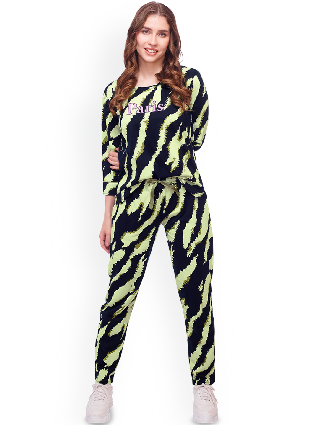 LOTIK Women's Cotton Geometric Print Full Sleeve Nightsuit  Set