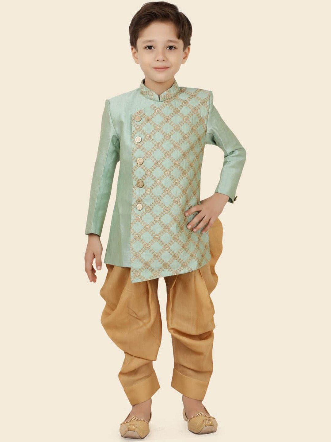 Ethniks Neu-Ron Boys Embroidered Regular Thread Work Pure Silk Kurta with Pyjamas