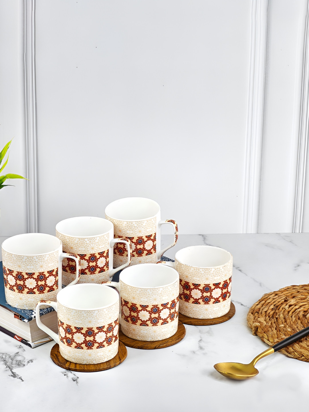 UPC No 1 Dad Yellow Floral Ceramic Microwave Safe 6 Piece Mugs-200ml