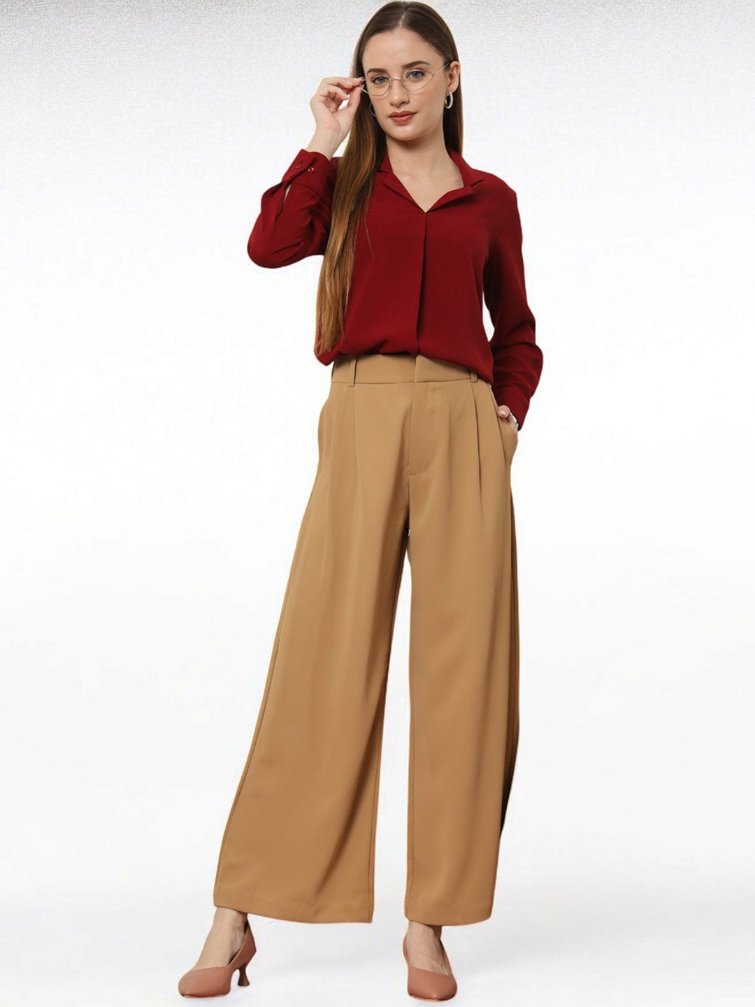 All About You Formals Women Straight Fit High-Rise Pleated Trousers