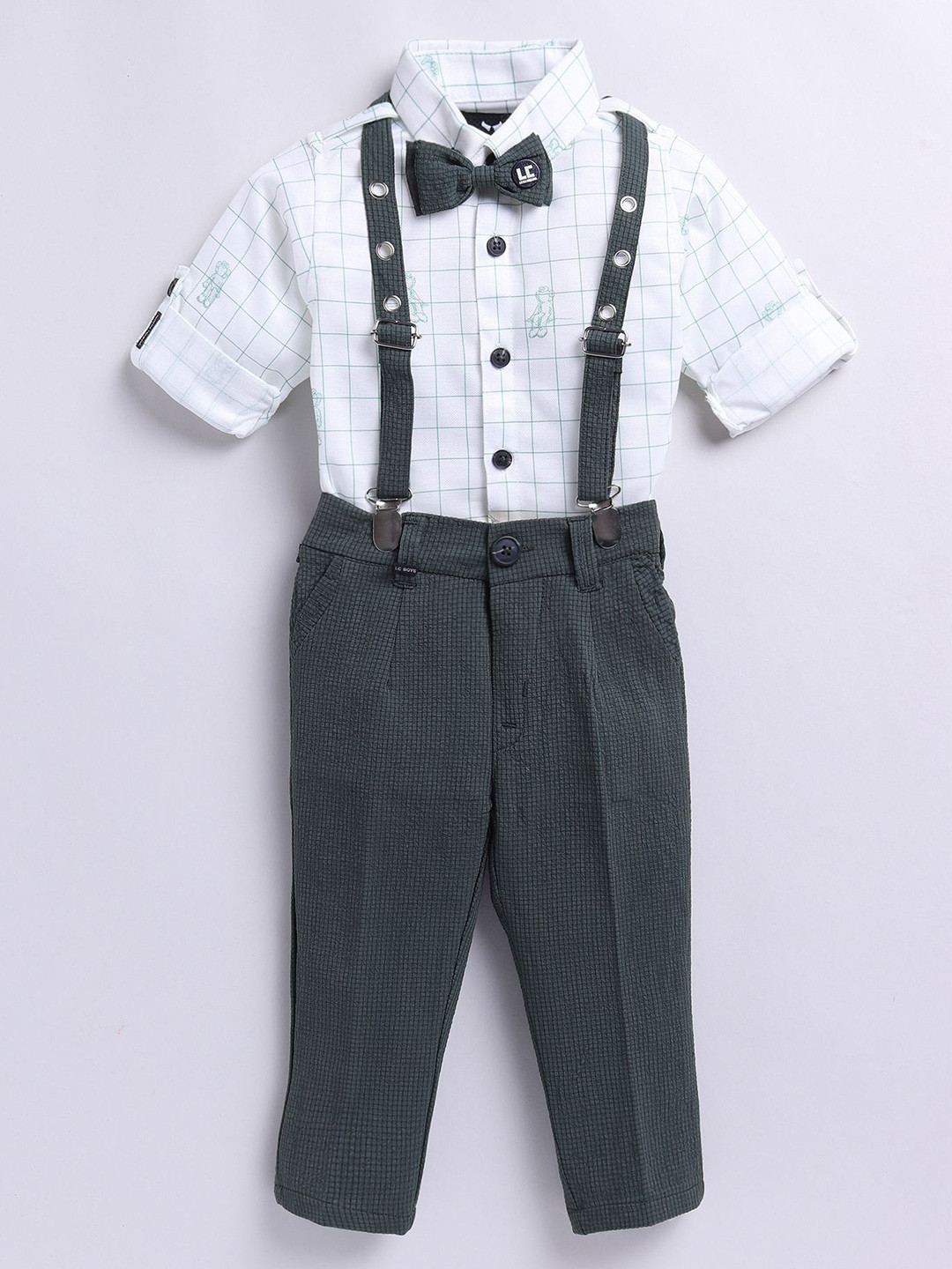 Little Collars Boys Checked Clothing Set With Suspenders