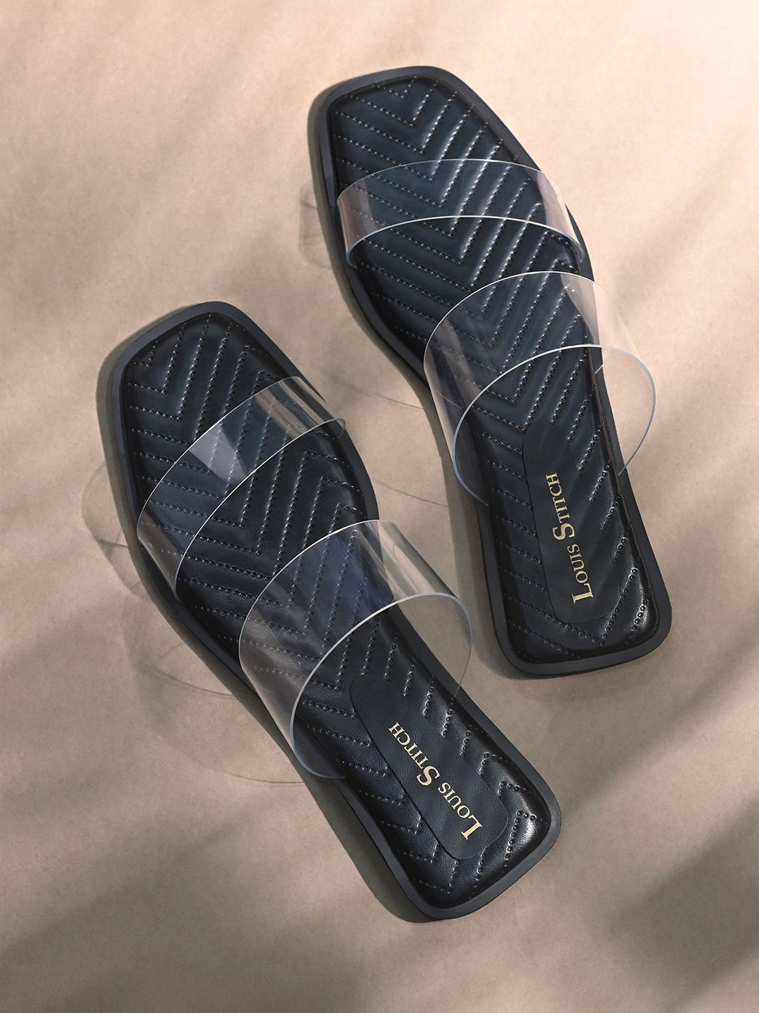 LOUIS STITCH Women's Black Flat Fashion Silicon Strap Lightweight Sandals