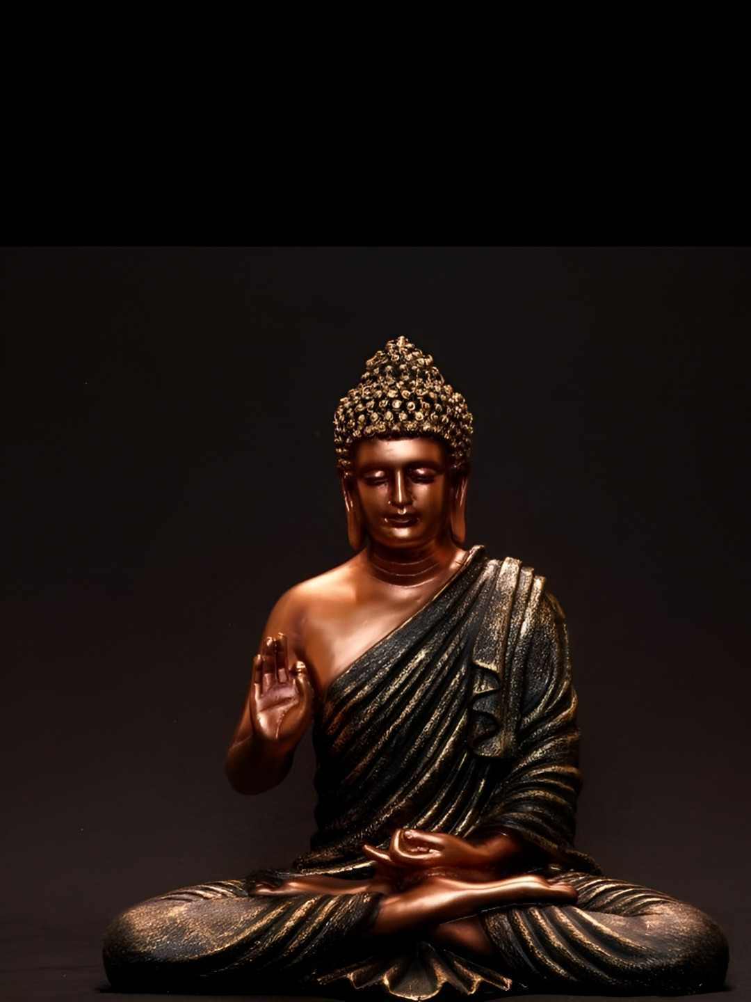 Vrinban International Meditating Buddha Copper Polyresin Natural Prayer Room Large Showpiece - 15 Inches