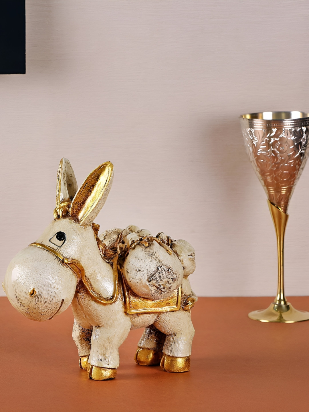 NM Donkey White Resin Metallic Living Room Medium Showpiece - 5.1 Inches